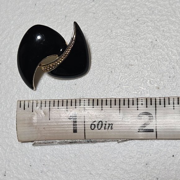 Vintage Black Gold Earrings Textured Detail Enamel Finish Fashion Jewelry Women - Picture 4 of 4